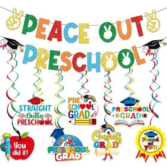 Other - Peace Out Preschool Graduation Banner - Multicolor